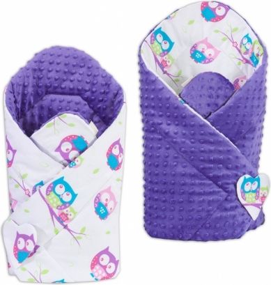 Mamo Tato Oboustranná zavinovačka Minky Baby - Sovičky bílé/ fialová - obrázek 1