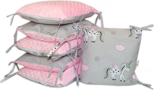Polštářkový mantinel Baby Nellys, Jednorožec, minky - růžová - obrázek 1