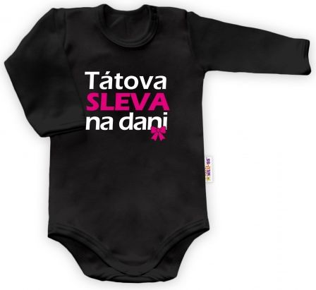 Body dlouhý rukáv Dejna Tátova sleva na dani, černé - růžovo/bílý potisk, vel. 80 - obrázek 1