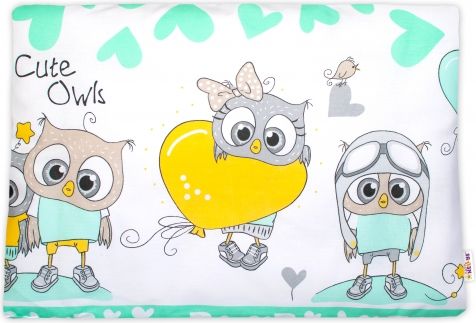 Baby Nellys  Povlak na polštářek Cute Owls, 40x60 cm - zelený - obrázek 1