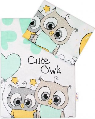 Baby Nellys 2-dílné bavlněné povlečení Cute Owls - zelené - obrázek 1