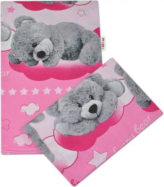 Baby Nellys 2-dílné bavlněné povlečení Medvídek hvězdička - růžové - 135x100cm - obrázek 1