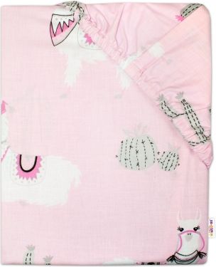 Baby Nellys Dětské bavlněné prostěradlo do postýlky 140x70 cm - Lama růžová - obrázek 1