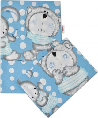 Baby Nellys 2-dílné bavlněné povlečení Medvídek s králíčkem Bubble - modrý - obrázek 1