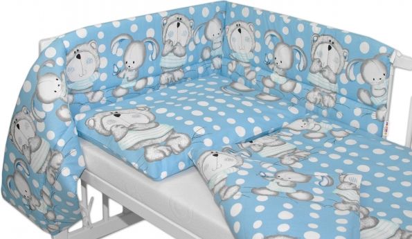Baby Nellys Mantinel s povlečením Medvídek s králíčkem Bubble - modrý - obrázek 1