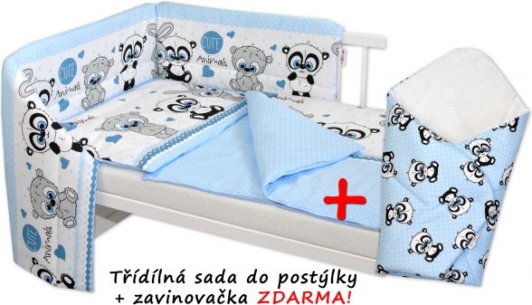 3-dílná sada mantinel s povlečením + zavinovačka zdarma, Cute Animals - modrá, D19 - obrázek 1