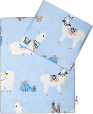 Baby Nellys 2-dílné bavlněné povlečení Lama - modré - obrázek 1