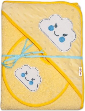 Froté osuška s kapucí Baby Nellys® + bryndáček - Mráček žlutá - obrázek 1