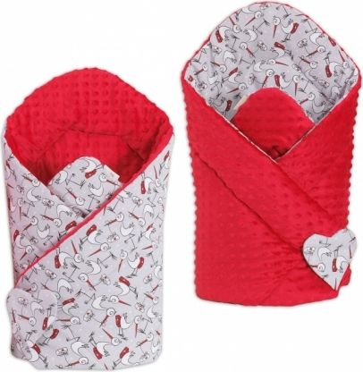Mamo Tato Oboustranná zavinovačka Minky Baby - Čápi/červená - obrázek 1