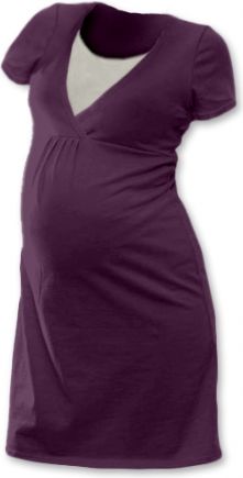 JOŽÁNEK Těhotenská, kojící noční košile JOHANKA krátký rukáv - švestková - obrázek 1