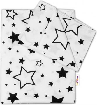 Baby Nellys 2-dílné bavlněné povlečení - Černé hvězdy a hvězdičky - bílý - obrázek 1