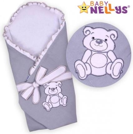 Baby Nellys Zavinovačka s výztuží Teddy Bear - jersey - šedá - obrázek 1