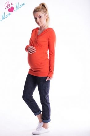Be MaaMaa Těhotenská mikina s kapucí OLINA - pomeranč - obrázek 1