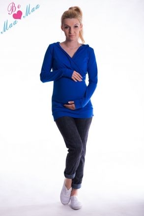 Be MaaMaa Těhotenská mikina s kapucí OLINA - tm.modrá - obrázek 1