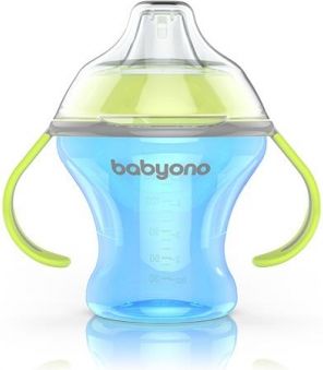BabyOno Nekapající hrneček s měkkým pítkem - modro/zelený - obrázek 1