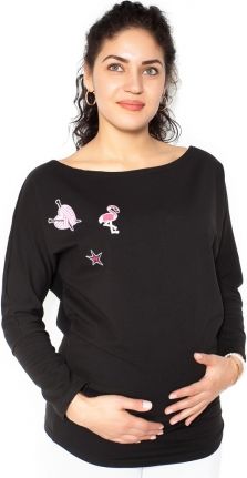 Be MaaMaa Těhotenská mikina, triko s nášivkami - černé - S - obrázek 1
