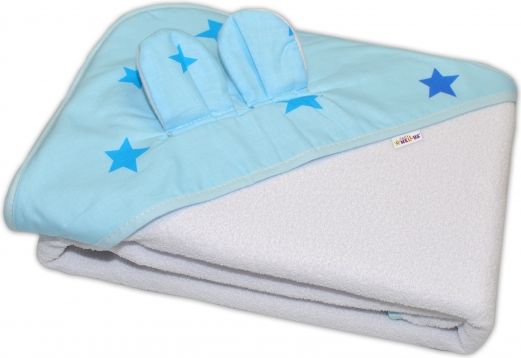 Baby Nellys Dětská termoosuška s oušky Baby Stars s kapucí, 100 x 100 cm - modrá/bílá ,K19 - obrázek 1