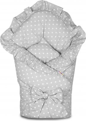 Baby Nellys Rychlozavinovačka 80x80cm s volánkem a stuhou - světle šedá s puntíky - obrázek 1
