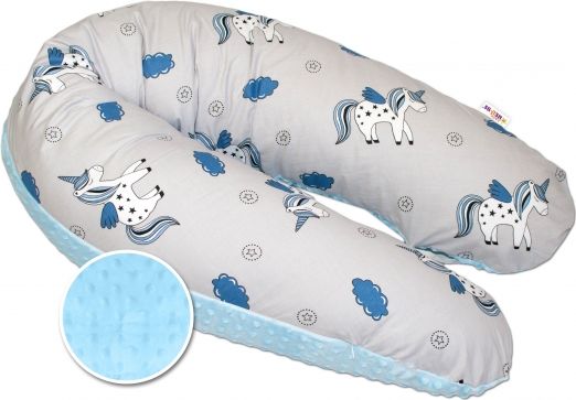 Kojící polštář - relaxační poduška Minky Baby Nellys, Jednorožec modrý/šedý - obrázek 1