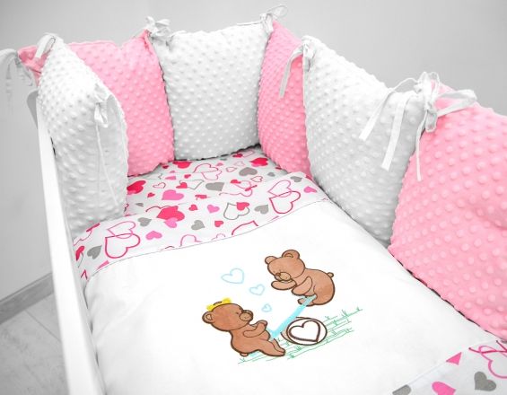 Polštářkový mantinel s Minky s povlečením s vyšívkou  - bílá,růžová,love - Houpačka. - obrázek 1