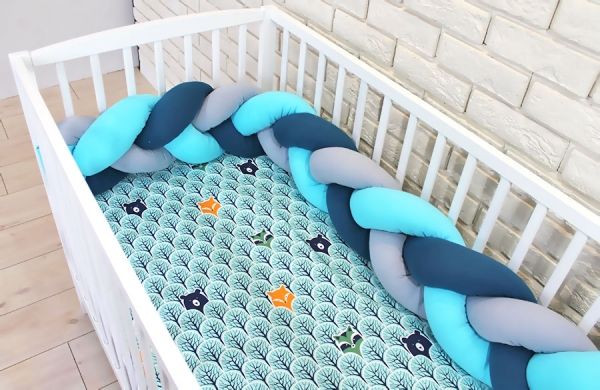 Baby Nellys Mantinel pletený cop s povlečením Lesík, 135x100 - tyrkys, šedá, B19 - obrázek 1