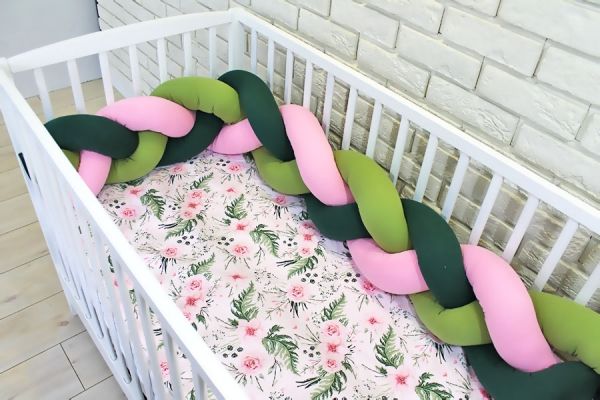 Baby Nellys Mantinel pletený cop s povlečením Květinky, 135x100 - zelená, růžová, B19 - obrázek 1