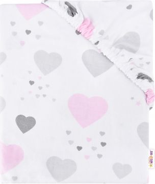 Baby Nellys Dětské bavlněné prostěradlo do postýlky - Happy Srdíčka - růžové - obrázek 1