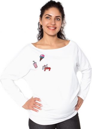 Be MaaMaa Těhotenská mikina, triko s nášivkami - bílé - obrázek 1