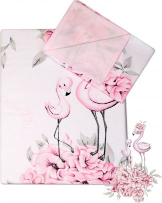 2-dílné bavlněné povlečení Baby Nellys - Plameňák růžový, 135 x 100 - obrázek 1