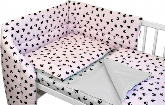 3-dílná sada mantinel s povlečením Baby Nellys - Minnie, růžová/šedá, 135 x 100 - obrázek 1