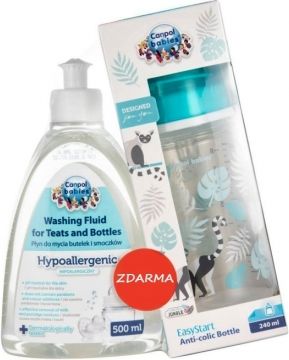 Canpol Babies Sada antikoliková lahvička 240 ml Jungle Lemuři + mycí prostředek ZDARMA - obrázek 1