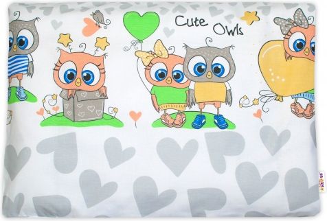 Baby Nellys  Povlak na polštářek Cute Owls, 40x60 cm - šedý - obrázek 1