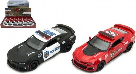 Auto Kinsmart Chevrolet Camaro policie/hasiči 12cm kov asst 2 barvy na zpětné natažen - obrázek 1