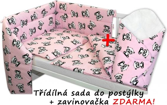 3-dílná sada mantinel s povlečením + zavinovačka zdarma - Baby Panda, růžová, D19 - obrázek 1