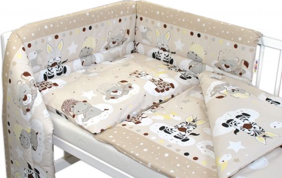 Baby Nellys 3-dílná sada mantinel s povlečením Safari Baby - béžová - obrázek 1