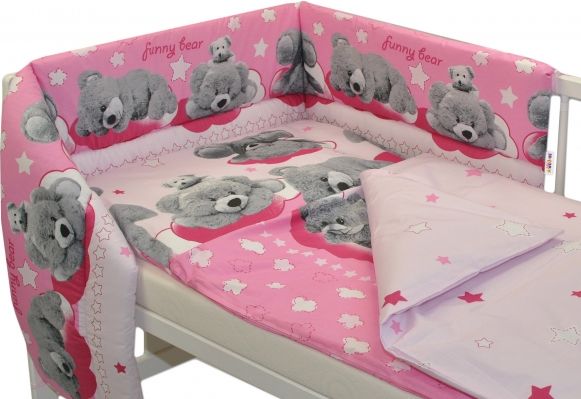 Baby Nellys Mantinel s povlečením Medvídek hvězdička - růžový - obrázek 1