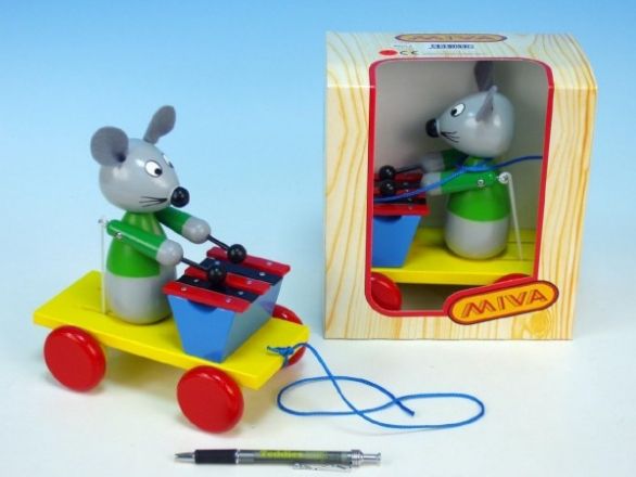 Myš s xylofonem dřevo tahací 20cm v krabičce - obrázek 1
