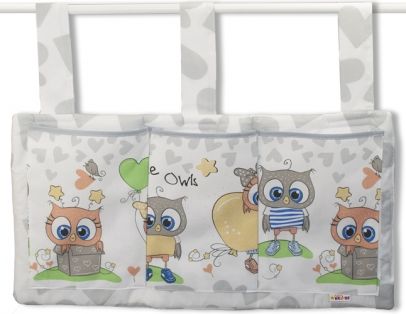 Baby Nellys Kapsář na postýlku 3 kapsy - Cute Owls - šedý - obrázek 1