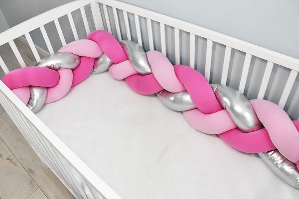 Baby Nellys Mantinel pletený cop shine - růžová, tm. růžová, stříbrná, B19 - obrázek 1