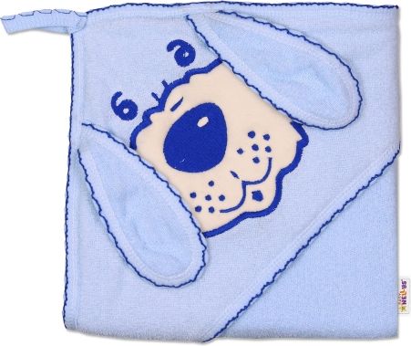 Baby Nellys Dětská osuška 80 x 80cm Pejsek s kapucí - modrá - obrázek 1