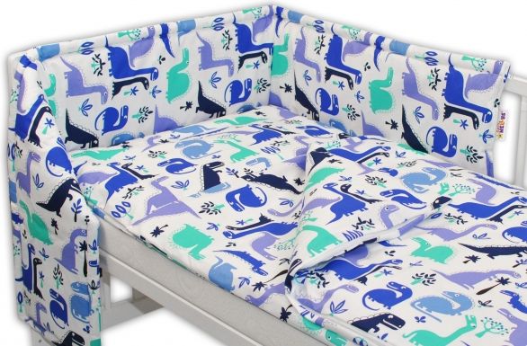 Baby Nellys 3-dílná sada mantinel s povlečením 135x100 - Dinosaurus modrý - obrázek 1