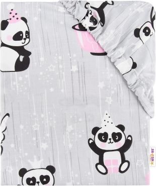 Baby Nellys Dětské bavlněné prostěradlo do postýlky - Happy Panda - růžové - obrázek 1
