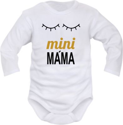 Dětské body dlouhý rukáv Dejna Spící oči Mini Máma - bílé - obrázek 1