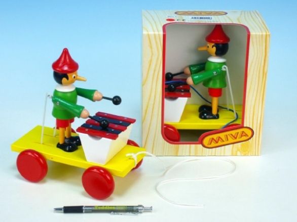 Pinocchio s xylofonem tahací dřevo 20cm v krabičce - obrázek 1