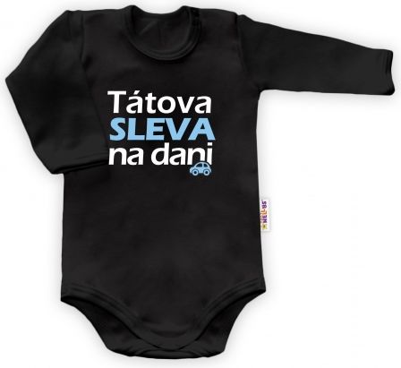 Body dlouhý rukáv Dejna Tátova sleva na dani, černé - modro/bílý potisk, vel. 68 - obrázek 1