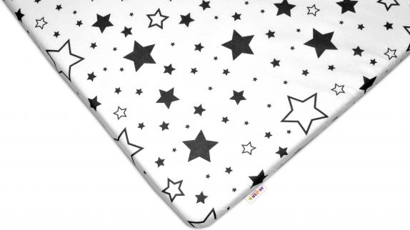 Baby Nellys Bavlněné prostěradlo 60x120 cm - Černé hvězdy a hvězdičky - bílé - obrázek 1
