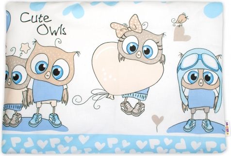 Baby Nellys  Povlak na polštářek Cute Owls, 40x60 cm - modrý - obrázek 1