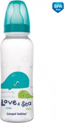 Canpol babies Lahvička s potiskem 250 ml Love&Sea - tyrkysová - obrázek 1