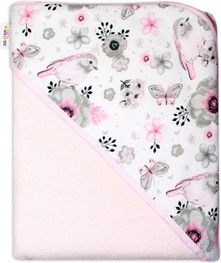 Dětská osuška s kapucí Baby Nellys, Ptáčci -100 x 100 cm - růžová - obrázek 1