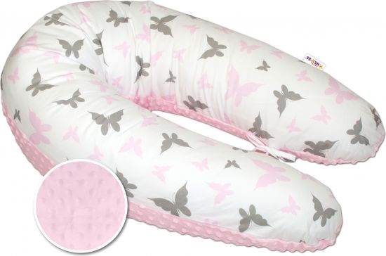 Kojící polštář - relaxační poduška Minky Baby Nellys, Motýlci růžoví - obrázek 1